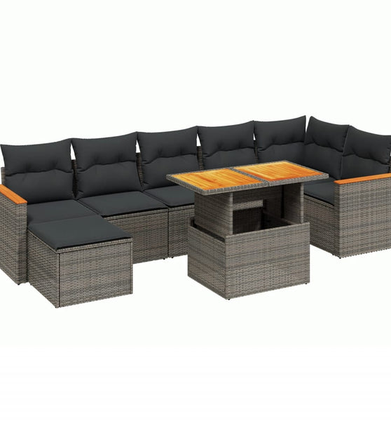 8-tlg. Garten-Sofagarnitur mit Kissen Grau Poly Rattan
