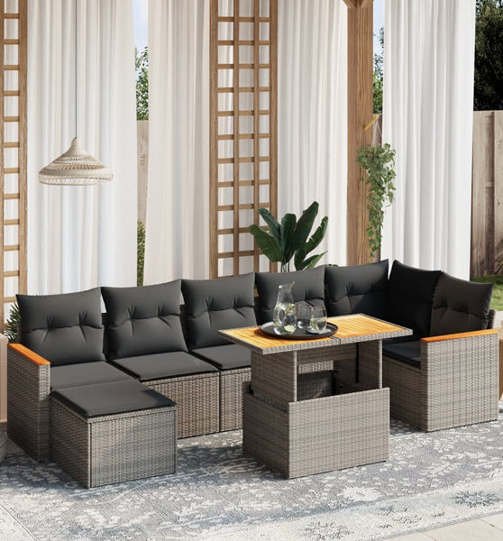 8-tlg. Garten-Sofagarnitur mit Kissen Grau Poly Rattan