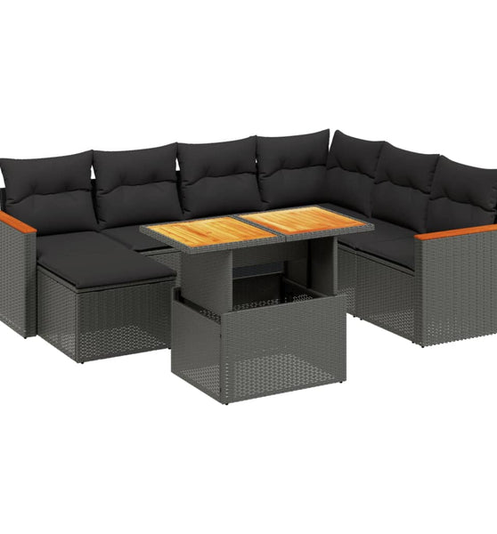 8-tlg. Garten-Sofagarnitur mit Kissen Schwarz Poly Rattan