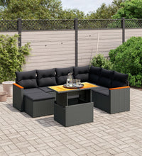 8-tlg. Garten-Sofagarnitur mit Kissen Schwarz Poly Rattan