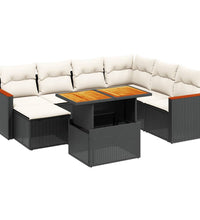 8-tlg. Garten-Sofagarnitur mit Kissen Schwarz Poly Rattan