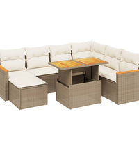 8-tlg. Garten-Sofagarnitur mit Kissen Beige Poly Rattan