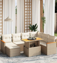 8-tlg. Garten-Sofagarnitur mit Kissen Beige Poly Rattan