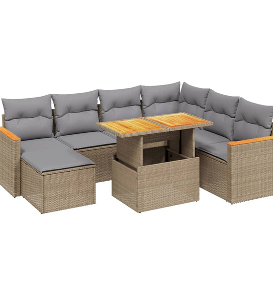 8-tlg. Garten-Sofagarnitur mit Kissen Beige Poly Rattan