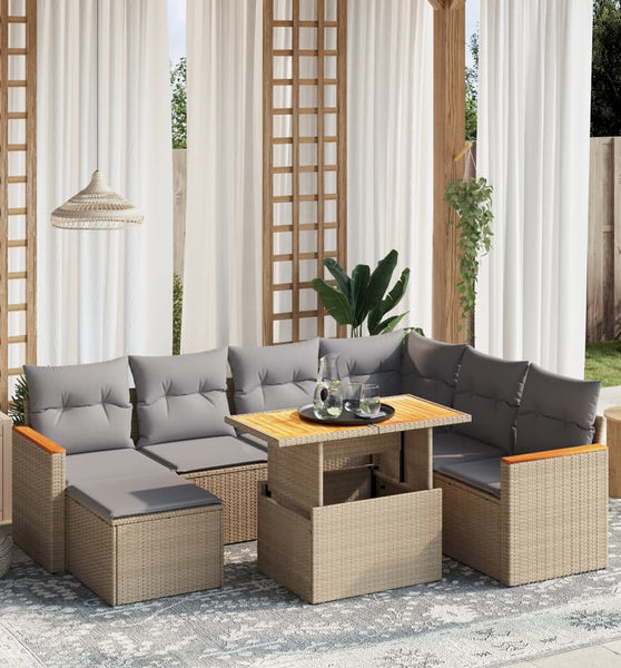 8-tlg. Garten-Sofagarnitur mit Kissen Beige Poly Rattan