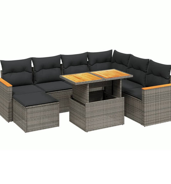 8-tlg. Garten-Sofagarnitur mit Kissen Grau Poly Rattan