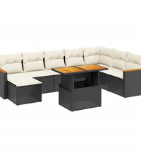 9-tlg. Garten-Sofagarnitur mit Kissen Schwarz Poly Rattan
