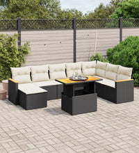 9-tlg. Garten-Sofagarnitur mit Kissen Schwarz Poly Rattan