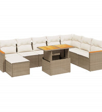 9-tlg. Garten-Sofagarnitur mit Kissen Beige Poly Rattan