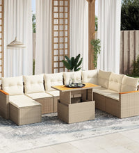 9-tlg. Garten-Sofagarnitur mit Kissen Beige Poly Rattan