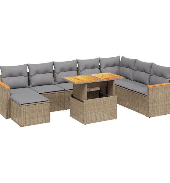 9-tlg. Garten-Sofagarnitur mit Kissen Beige Poly Rattan