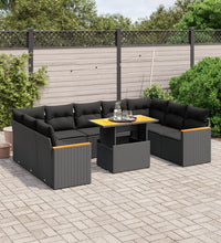 10-tlg. Garten-Sofagarnitur mit Kissen Schwarz Poly Rattan