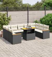 10-tlg. Garten-Sofagarnitur mit Kissen Schwarz Poly Rattan
