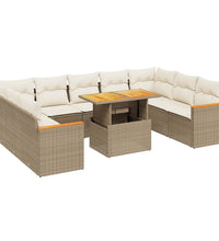 10-tlg. Garten-Sofagarnitur mit Kissen Beige Poly Rattan