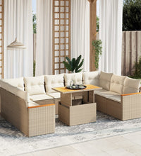 10-tlg. Garten-Sofagarnitur mit Kissen Beige Poly Rattan