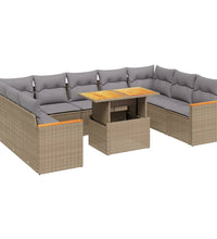 10-tlg. Garten-Sofagarnitur mit Kissen Beige Poly Rattan