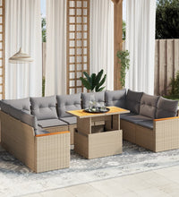 10-tlg. Garten-Sofagarnitur mit Kissen Beige Poly Rattan