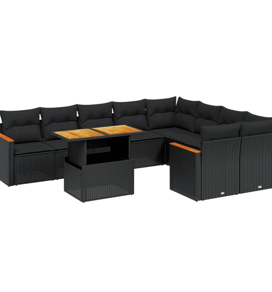 10-tlg. Garten-Sofagarnitur mit Kissen Schwarz Poly Rattan
