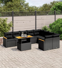 10-tlg. Garten-Sofagarnitur mit Kissen Schwarz Poly Rattan