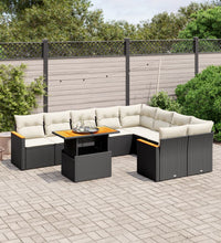 10-tlg. Garten-Sofagarnitur mit Kissen Schwarz Poly Rattan