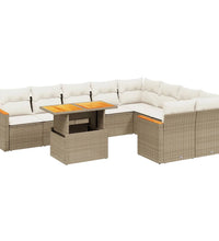 10-tlg. Garten-Sofagarnitur mit Kissen Beige Poly Rattan