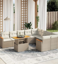 10-tlg. Garten-Sofagarnitur mit Kissen Beige Poly Rattan