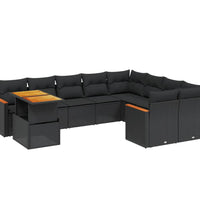 10-tlg. Garten-Sofagarnitur mit Kissen Schwarz Poly Rattan