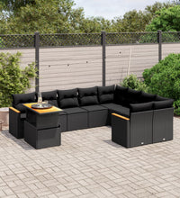 10-tlg. Garten-Sofagarnitur mit Kissen Schwarz Poly Rattan