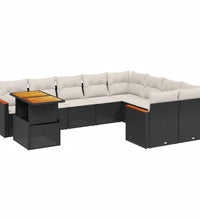 10-tlg. Garten-Sofagarnitur mit Kissen Schwarz Poly Rattan