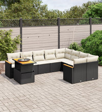 10-tlg. Garten-Sofagarnitur mit Kissen Schwarz Poly Rattan