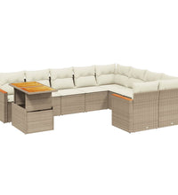 10-tlg. Garten-Sofagarnitur mit Kissen Beige Poly Rattan