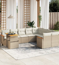 10-tlg. Garten-Sofagarnitur mit Kissen Beige Poly Rattan