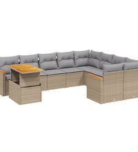 10-tlg. Garten-Sofagarnitur mit Kissen Beige Poly Rattan
