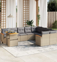 10-tlg. Garten-Sofagarnitur mit Kissen Beige Poly Rattan