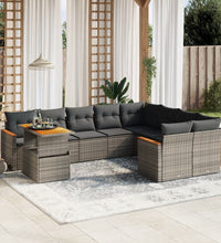 10-tlg. Garten-Sofagarnitur mit Kissen Grau Poly Rattan