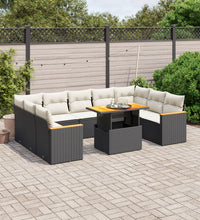 11-tlg. Garten-Sofagarnitur mit Kissen Schwarz Poly Rattan