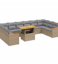 11-tlg. Garten-Sofagarnitur mit Kissen Beige Poly Rattan