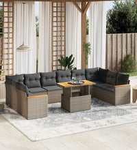 11-tlg. Garten-Sofagarnitur mit Kissen Grau Poly Rattan