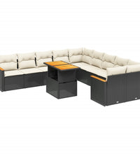 11-tlg. Garten-Sofagarnitur mit Kissen Schwarz Poly Rattan