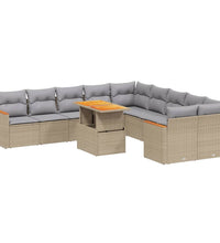 11-tlg. Garten-Sofagarnitur mit Kissen Beige Poly Rattan