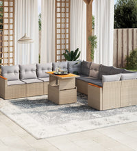 11-tlg. Garten-Sofagarnitur mit Kissen Beige Poly Rattan