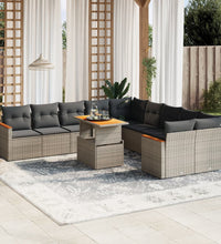 11-tlg. Garten-Sofagarnitur mit Kissen Grau Poly Rattan