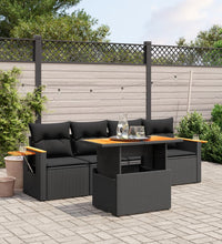5-tlg. Garten-Sofagarnitur mit Kissen Schwarz Poly Rattan