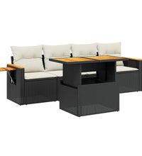 5-tlg. Garten-Sofagarnitur mit Kissen Schwarz Poly Rattan