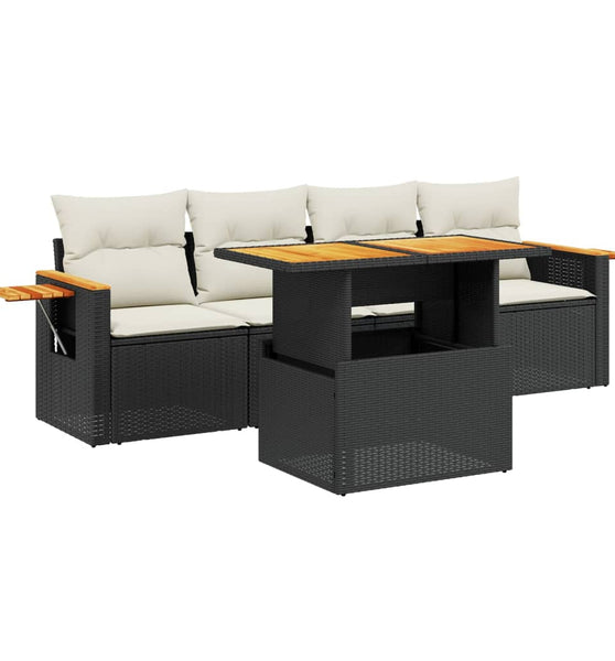 5-tlg. Garten-Sofagarnitur mit Kissen Schwarz Poly Rattan