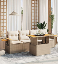 5-tlg. Garten-Sofagarnitur mit Kissen Beige Poly Rattan