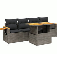 5-tlg. Garten-Sofagarnitur mit Kissen Grau Poly Rattan