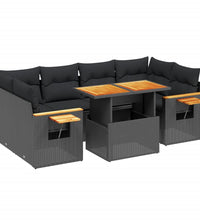 7-tlg. Garten-Sofagarnitur mit Kissen Schwarz Poly Rattan