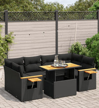7-tlg. Garten-Sofagarnitur mit Kissen Schwarz Poly Rattan