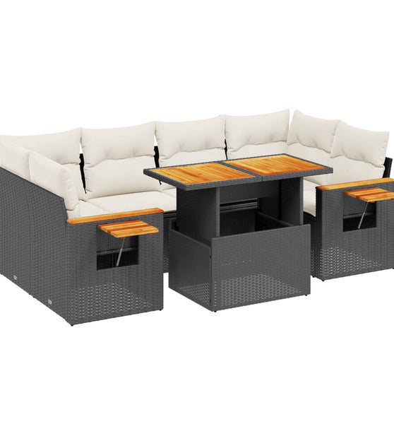 7-tlg. Garten-Sofagarnitur mit Kissen Schwarz Poly Rattan